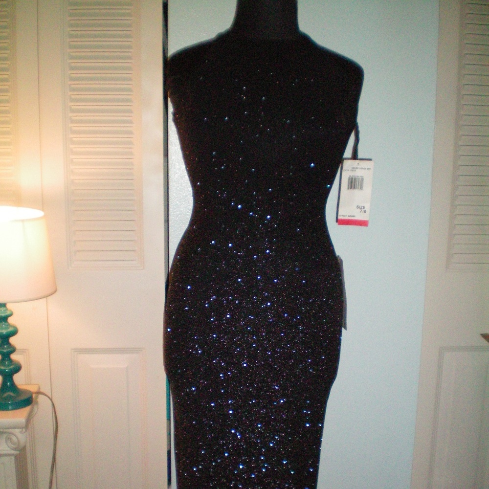 Jump Apparel Sleeveless Black Gown silver sparkly